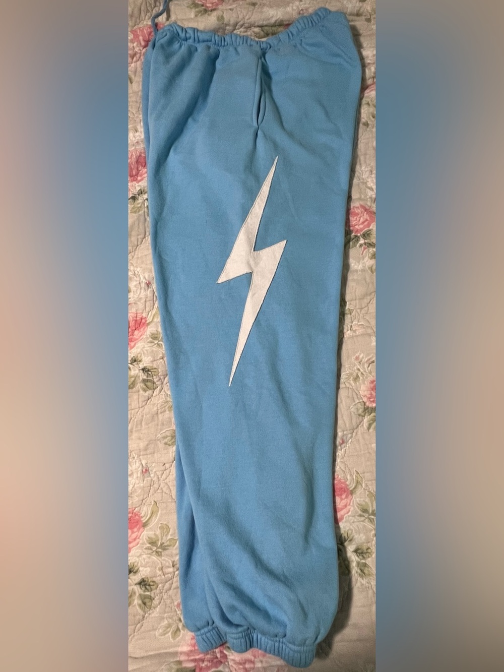 Aviator Nation Light Blue Sweatpants with White Lightning Bolt